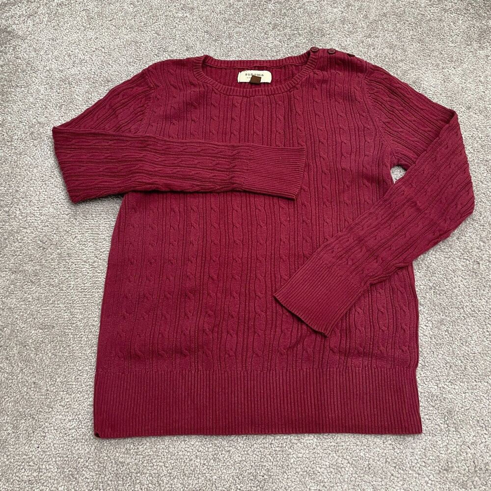 Sonoma Cable Knit Pullover Sweater womens Medium Red Crew Neck Cotton Casual